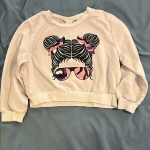 SHEIN Kids White Sweater with Pink and Black Graphic
